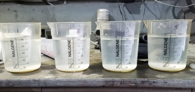 four water beakers showing onsite testing